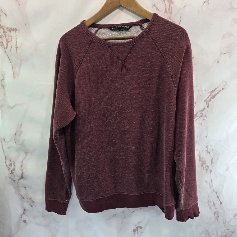 Pact Organic Sweatshirt Mens Large Red Raglan Pullover Crewneck Cotton Maroon